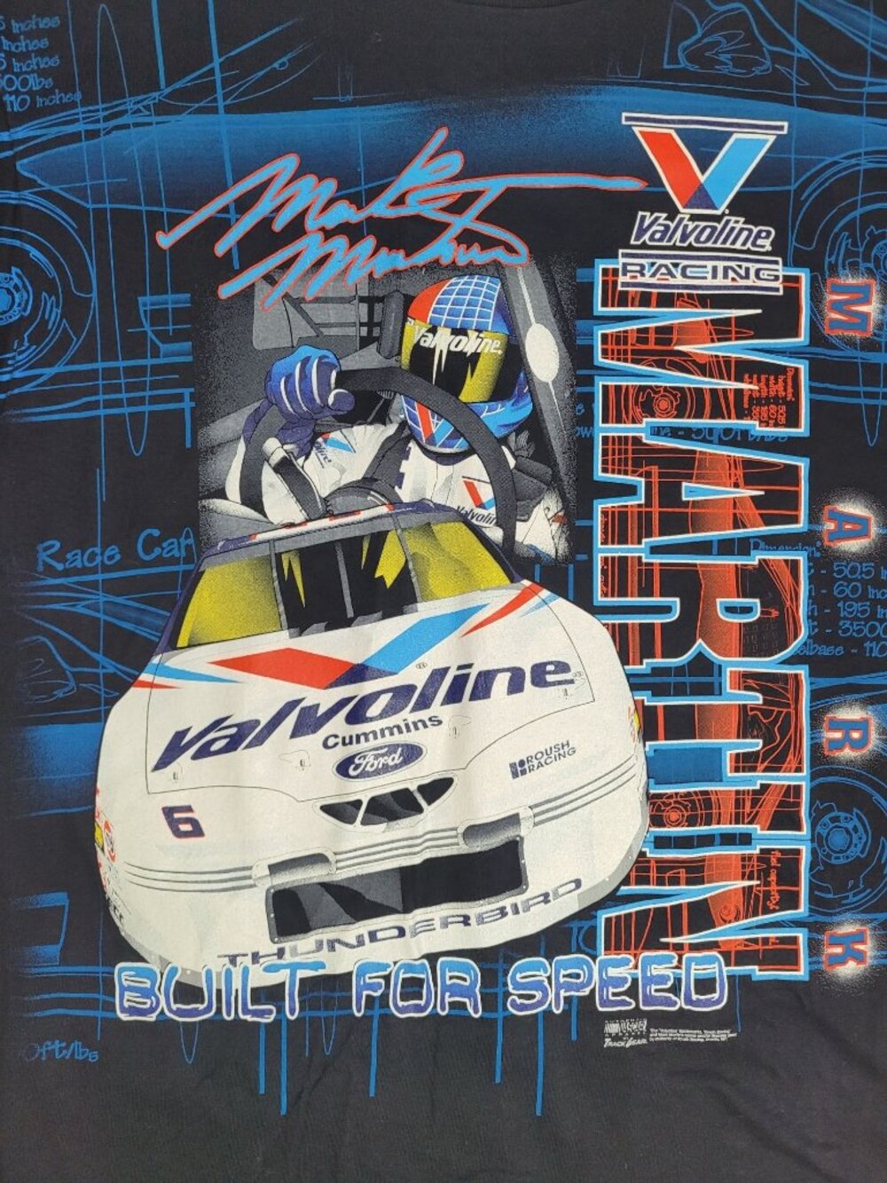 NWT Vintage Mark Martin Tee Shirt Nascar Valvoline #6 All Over Print Double Side